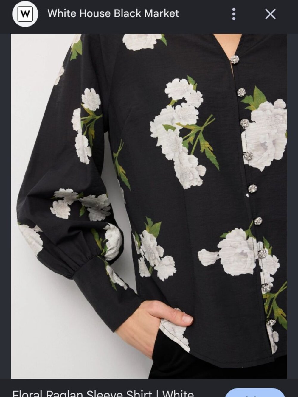 nwt white house black market diamond button raglan shirt bloom jubilee m